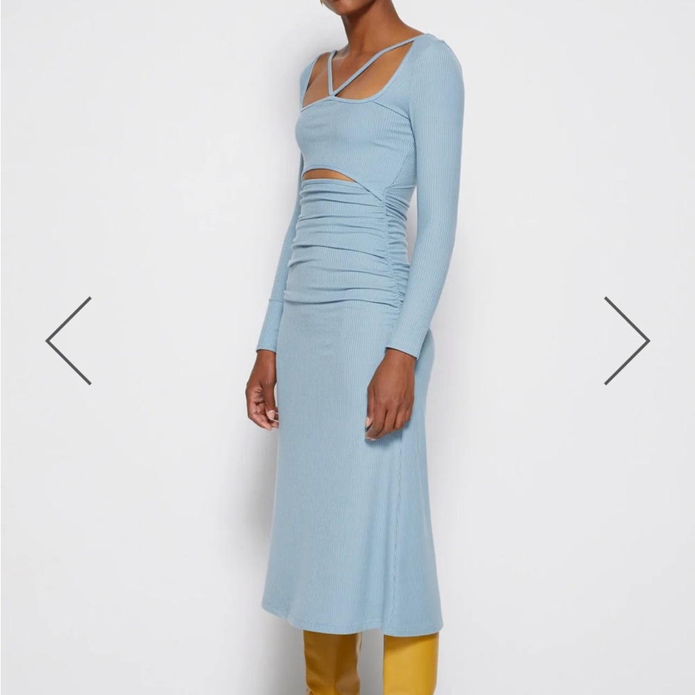 NWOT Jonathan Simkhai Maisha Shaping Rib Long Sleeve Cutout Midi Dress in Baltic - Picture 6 of 11